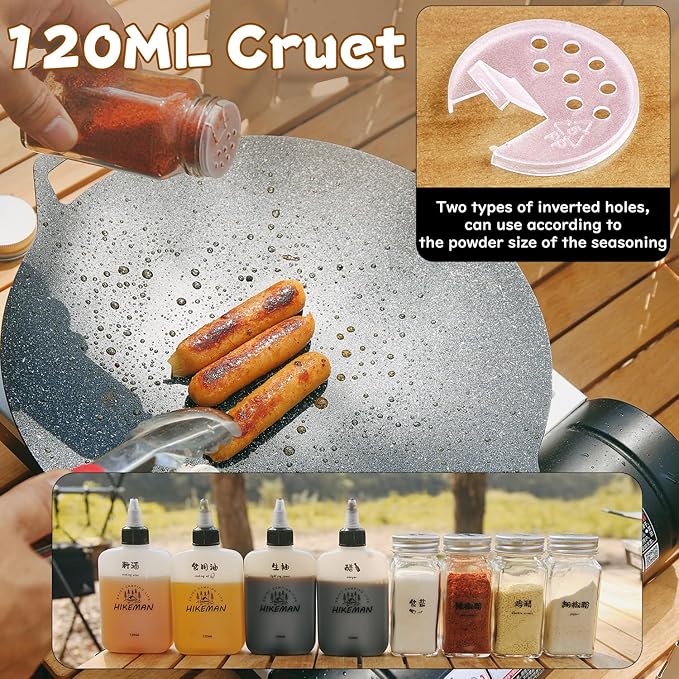 HIKEMAN Camping Portable Spice Set with 9 Spice Containers Pepper & Salt Spice Shakers, Separable Storage Bag for Outdoor Travel Camping BBQ Picnic (Khaki)