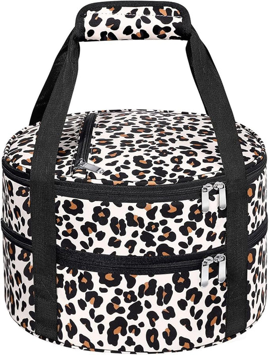 Round Double Insulated Casserole Carrier, Pie Carrier Bag, Portable Casserole Carrier for Hot or Cold Food Lunch Tote, Lunch Bag for Parties Picnic, Fits 12.5" Baking Dish, Leopard