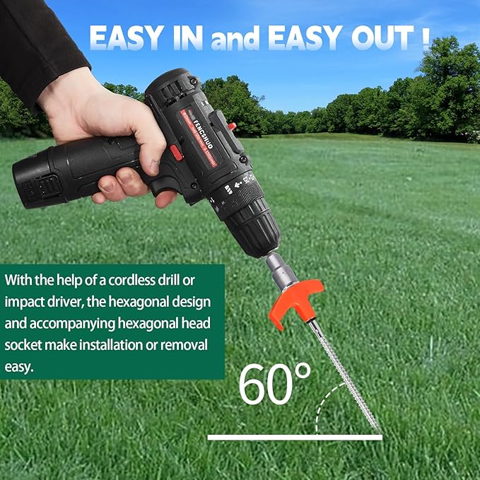 20 Pack 8" Screw in Tent Stakes for Drilling with Hex Heads - Heavy Duty Stainless Steel Tent Pegs/Nails/Spikes, Ground Anchors, Grow in Dark - for Camping, Grassland, Portable Box (Orange)