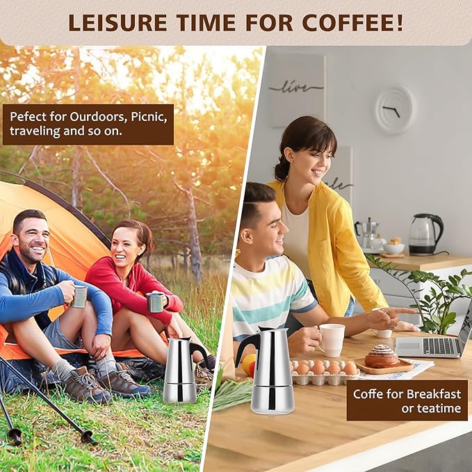 Stovetop Espresso Maker, 6 cup Moka Pot, Italian Coffee Maker Percolator, Stainless Steel Espresso Pots, 300ml/10oz(Espresso Cup=50ml/1.7oz) Coffee Pot Cafe Maker for Induction Cookers, Hobs