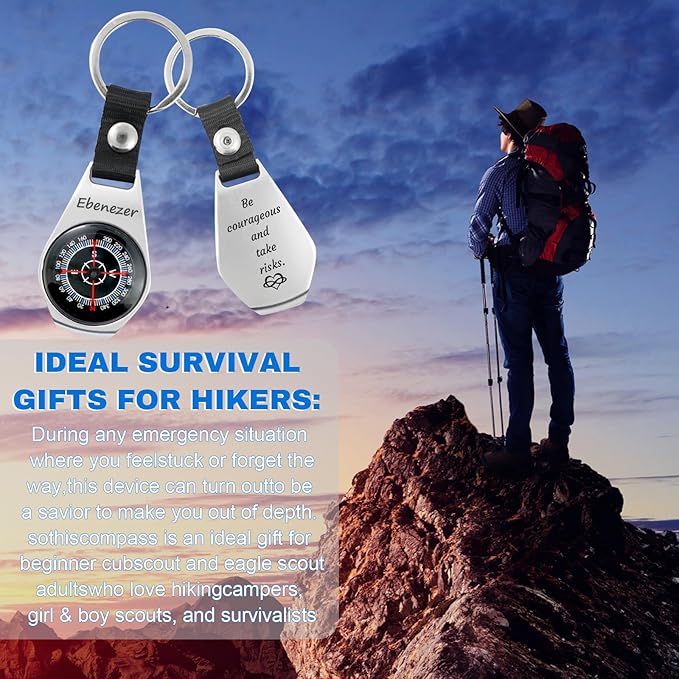 Custom Engraved Compass Keychain - Personalized Brass Compass with Luminous Function, Waterproof Survival Tool for Hiking Camping Graduation Gifts