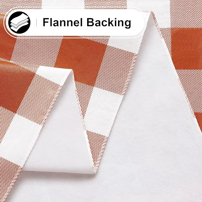 misaya Rectangle Waterproof Vinyl Table Cloth, Buffalo Flannel Backed Tablecloth, Wipeable Plastic Table Cover for Dinner, Kitchen, Picnic, (60" x 102", Rust and White)