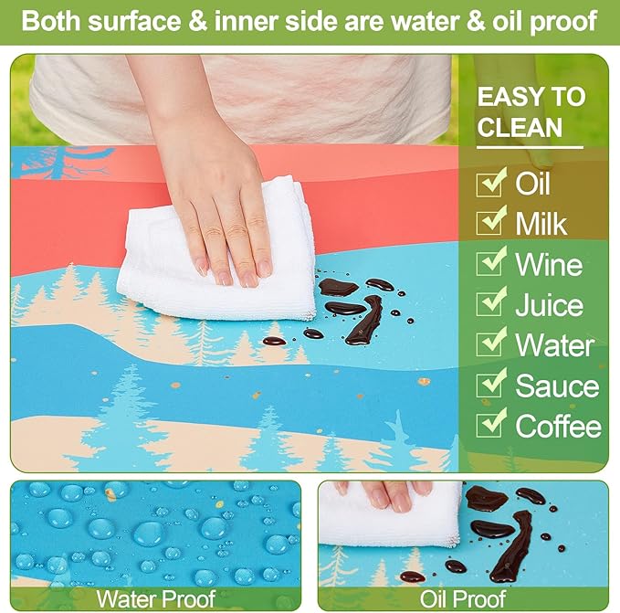 Picnic Table Cover with Bench Covers Camping Essentials Waterproof Windproof Camping Tablecloth with Drawstring Bag, Fitted Rectangle Tables and Seats, 60in, Red Blue