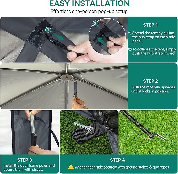 YITAHOME 11.5x11.5ft Camping Gazebo, Portable Pop Up Canopy Outdoor Screen Tent 6 Sided with Mesh Windows and Carry Bag for Camping, Picnic, Backyard Party Outside Activities, Gray