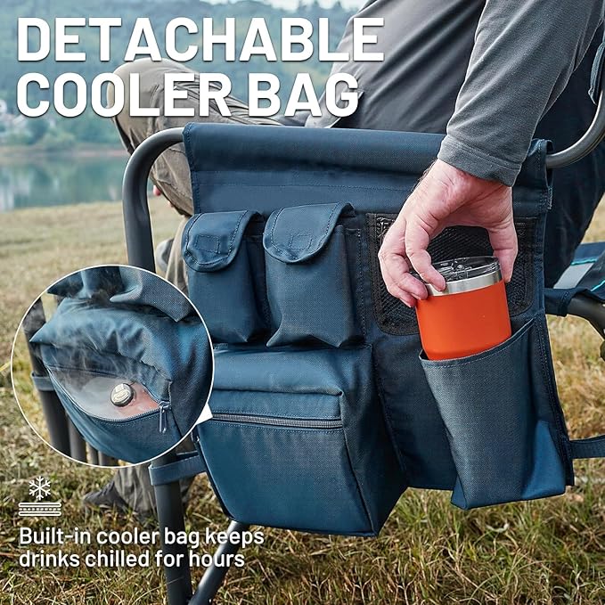 TIMBER RIDGE XXL Upgraded Oversized Directors Chairs with Foldable Side Table, Detachable Side Pocket, Heavy Duty Folding Camping Chair up to 600 Lbs Weight Capacity (Blue) Ideal Gift, 2 Pack