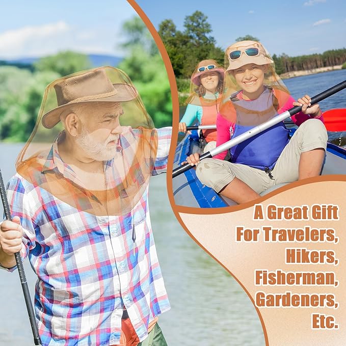 HESTYA 4 Pack Mosquito Head Net Face Mesh Protecting Net for Outdoor Hiking Camping Climbing Mosquito Fly Insects Preventing(Khaki)