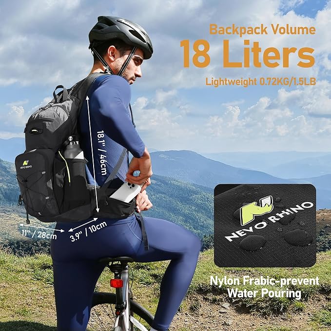 N NEVO RHINO Hydration Backpack, 18L Multipurpose Hiking Backpack with 3L Water Bladder, Water Backpack Insulated Hydration Pack Ideal for Hiking and Cycling