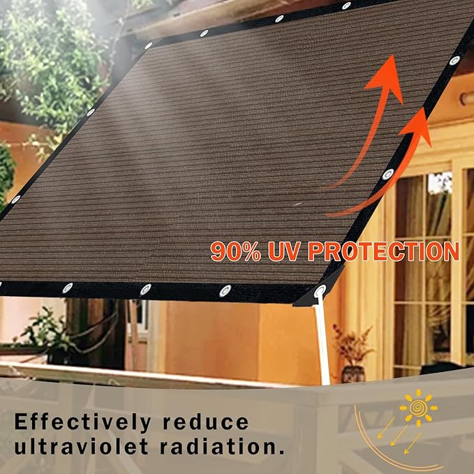 Mocha Sun Shade Cloth,Pergola Shade Cover with Reinforced Grommets,90% Shade Fabric Fence Privacy Screen Balcony,Pergola Shade Cover Canopy Patio Garden Backyard Carport Porch Deck,10x12FT