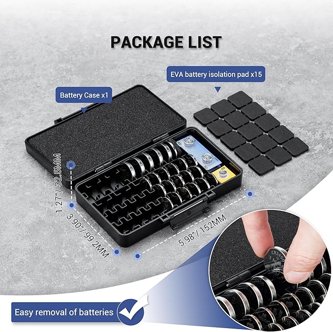KIWIFOTOS 42 Slots Coin Cell Battery Case for CR2032 CR2025 LR44 Shockproof CR2016 CR2320 CR2325 CR2330 CR2335 CR2354 CR2412 CR2430 CR2450 Button Battery Holder, Battery Not Included