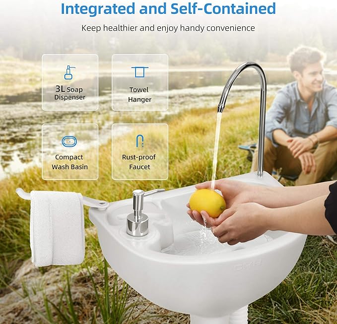 YITAHOME Portable Sink and Toilet, 17 L Hand Washing Station & 5.3 Gallon Flush Potty,for Outdoor,Camping, RV, Boat, Camper, Travel,Grey white