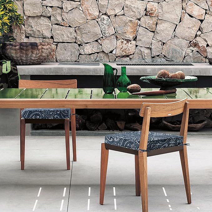 Square Corner Seat Cushions, 19" x 19" x 3", Set of 4, Indoor Outdoor Water Repellent Universal Chair Pads with Ties for Patio Furniture, Garden Deck Dining Chairs, Damask Blue Flower