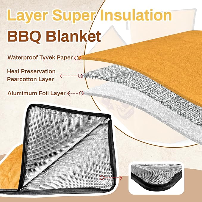 BBQ Blanket for Resting Meat, 21 Inch Smoker Meat Resting Blanket for Brisket, Beef, Turkey, Wide Mouth Meat Insulated Resting Bag for Smoking, Grilling, Camping