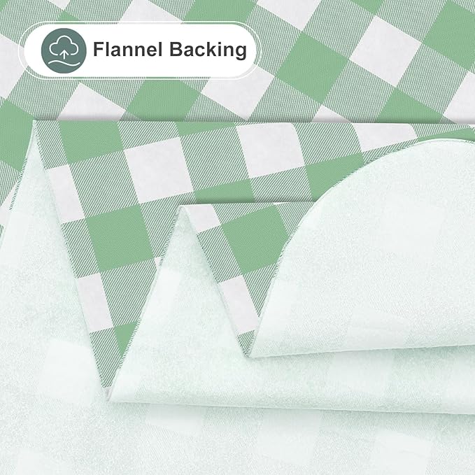 misaya Rectangle Waterproof Vinyl Table Cloth, Buffalo Flannel Backed Tablecloth, Wipeable Plastic Table Cover for Dinner, Kitchen, Outdoor (54" x 78", Sage Green and White)