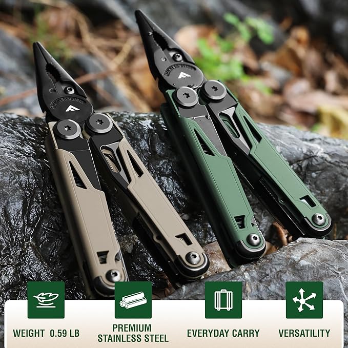 FLISSA Multitool, 15-in-1 Multi Tool Pocket Knife with Sheath, Stainless Steel EDC Multitool Pliers for Men, All-in-One Tools for Camping, Fishing, Survival
