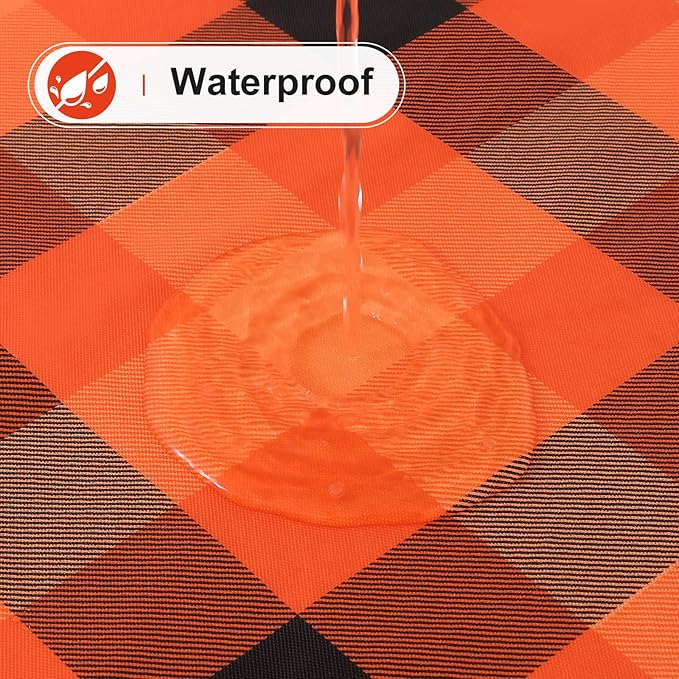 misaya Rectangle Waterproof Vinyl Table Cloth, Buffalo Flannel Backed Tablecloth, Wipeable Plastic Table Cover for Dinner, Kitchen, Picnic (60" x 120", Black and Orange and Yellow)