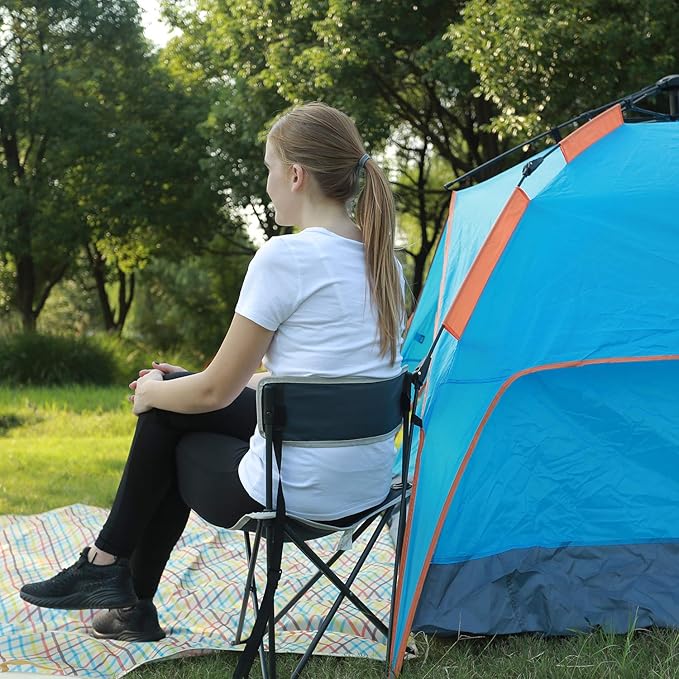 REDCAMP 2 Pack Tripod Camping Chairs Folding Lightweight, Portbal 3 Legged Tripod Stool Seat with Backrest, Small Camping Chair Compact for Adults Fishing Hunting, Dark Blue