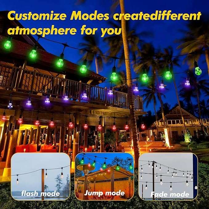 Auroraworld RGB Solar Outdoor String Lights, 200FT Dimmable Patio String Lights for Cafe