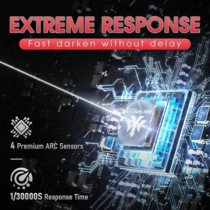 YESWELDER Large View Auto Darkening Welding Helmet, Blue Light Blocking, 1/1/1/1 True Color Solar Powered Welder Hood Mask with 4 Arc Sensors, Wide Shade 3/5-9/9-13 for TIG MIG ARC Cut and Grind