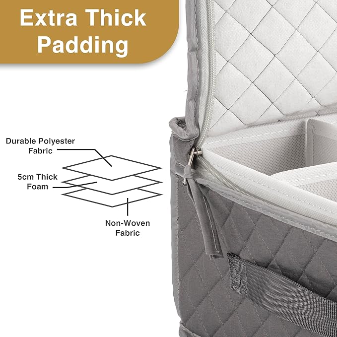 Stemware Storage Case - Holds 12 Wine Glasses or Crystal Glassware with Label Holders and Fully Padded Inside - 16" x 13" x 10"H - Gray - Hard Sides and Stackable