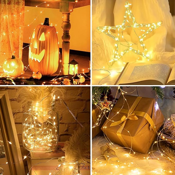 1Pack USB Plug in Fairy String Lights,16ft 50 LED Copper with Remote and Timer, 8 Modes Waterproof Twinkle String Lights Battery Powered for Bedroom Indoor Party Wedding Christmas Decoration
