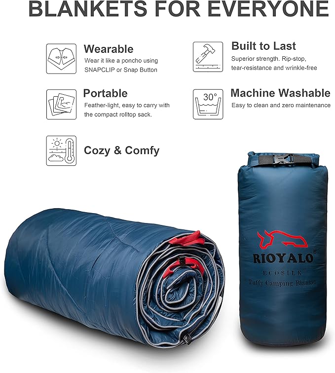 Camping Blanket | X-Large, Wind and Waterproof Warm Puffy Blanket Quilt | Lightweight Portable | Outdoor Concerts, Picnics, Backpacking, Travel, Hiking, Beach, Stadium (Deepsea Blue)