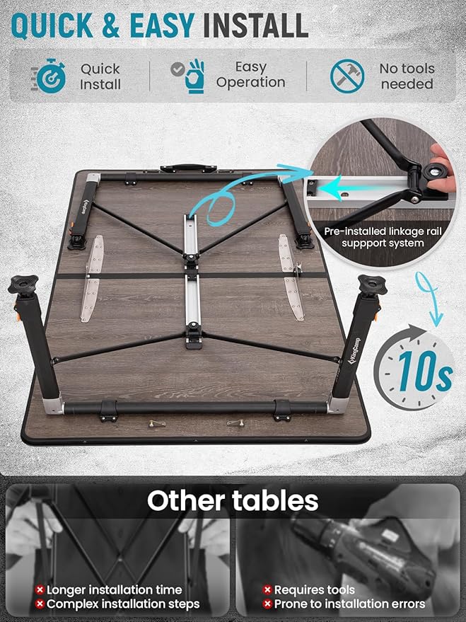 KingCamp Folding Glass Fiber Camping Table, Portable Camp Table with Adjustable Height Aluminum Legs & Carry Bag for Outdoor, Picnic, Beach, Party, Indoor, Use for 4-6 People