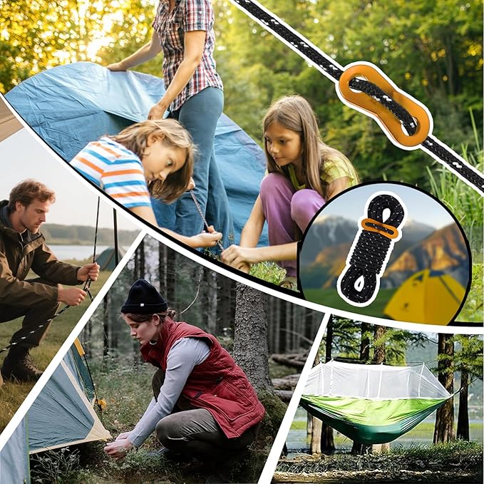 CONBOLA 6 Pack 5 mm Guy Lines Ultralight Tent Cords with Aluminum Adjuster Tensioner Outdoor Camping Guylines Ropes for Tent Tarp, Canopy Shelter, Climbing, Hiking Backpacking Gear