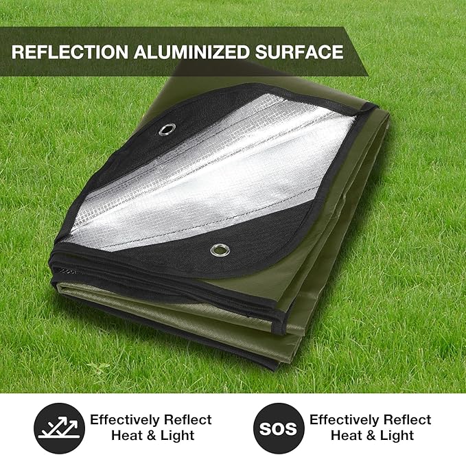 RedSwing 6 Pack Heavy Duty Waterproof Emergency Thermal Tarp, Insulated Survival Blanket for Outdoor Camping, Hiking, and Emergency Shelter, Green