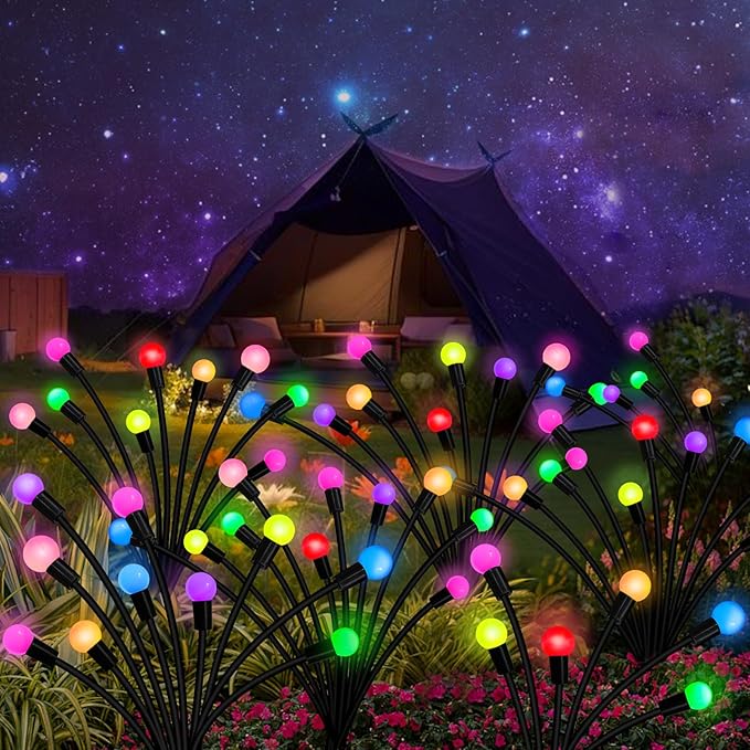 Kohlrabi Solar Garden Lights Outdoor, 6 Pack 60 LED Solar Firefly Lights Waterproof, Sway by Wind, Swaying Light for Yard Patio Backyard Garden Planter Flower Bed Pathway Outdoor Decoration