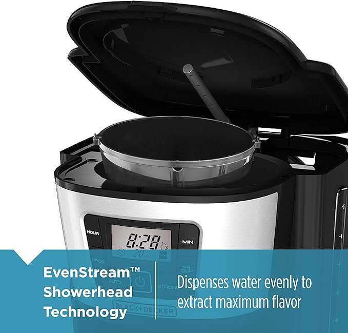 BLACK+DECKER 12-Cup Thermal Coffee Maker, Keep Coffee Hot with Insulated Stainless Steel Carafe, Digital Controls, Easy to Clean.