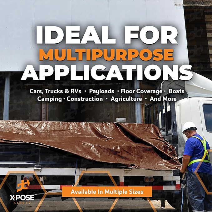 xpose safety 10' x 12' Brown/White Ultra Heavy Duty Tarp - 20 Mil Tarps Heavy Duty Waterproof 10x12 - Large Outdoor Tarp,Waterproof Tarp Cover Rain Camping,Tent Tarp,UV Protection,Reinforced Corners