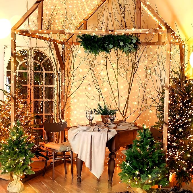 KNONEW 100FT 291 LED Outdoor Fairy Lights Plug in, Christmas Fairy Lights Outdoor Waterproof 8 Modes Memory Times for Wedding Bedroom Walls Garden Trees Decoration(Warm White)