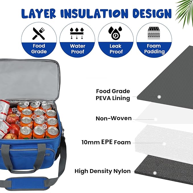 Large Cooler Bag 40-Can Capacity - Portable Soft Cooler Bags Insulated for Travel, Leakproof Collapsible Coolers for Picnic, Beach, Camping & Road Trips, Food & Drinks Travel Cooler Bag