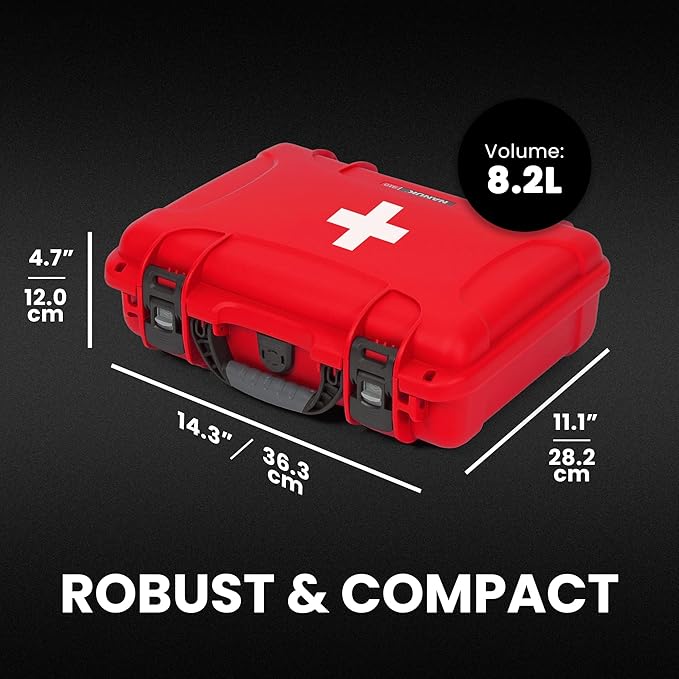 NANUK 910 Waterproof First Aid Box Empty – Durable, Medical First Aid Organizer Case, IP67-Rated, Dustproof, Impact-Resistant, and Floats (7.4" x 4.9" x 3.1") – Red