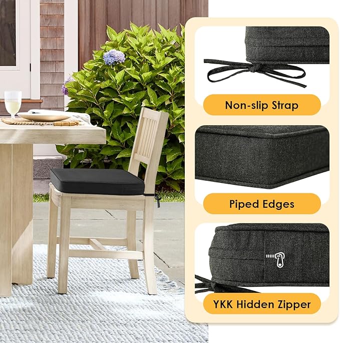 Outdoor Sunbrella Square Corner Seat Cushion, 19"x19"x3", Set of 4, Non Slip Seat Cushion Pads with Removable Cover for Patio Furniture, Garden Yard Lawn, Spectrum Carbon