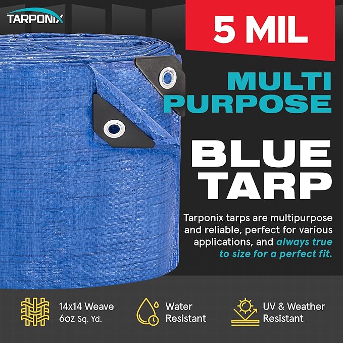 Better Blue Poly Tarp 16’ x 20’ – Lightweight 5 Mil Waterproof Cover – Durable, Weatherproof, Multipurpose Protection for Camping, Roofing, Construction