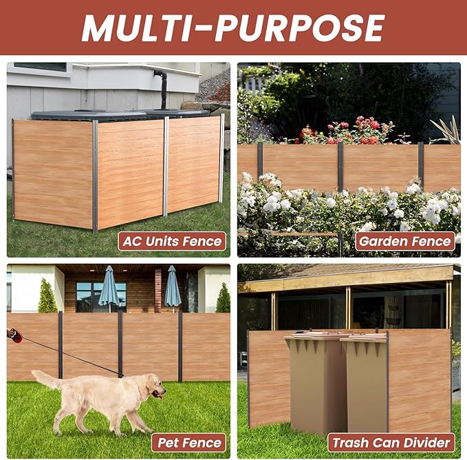 LILYPELLE 36in W x 44in H Air Conditioner Fence, 2 Panels Outdoor Wood Fence Privacy Screen with Metal Stakes, Outside Trash Can Pool Equipment Enclosure Panels Decorative Fences