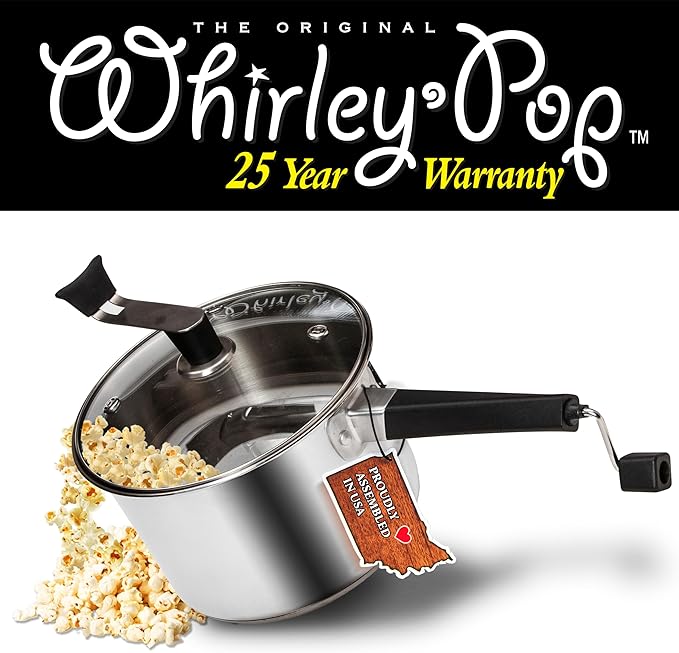 Platinum Series Whirley Pop Popcorn Maker - 6 Quart Stainless Steel Popcorn Popper, Popcorn Maker with¬†Metal Gears, Wabash Valley Farms Stove Top Popcorn Maker (Stainless Steel)