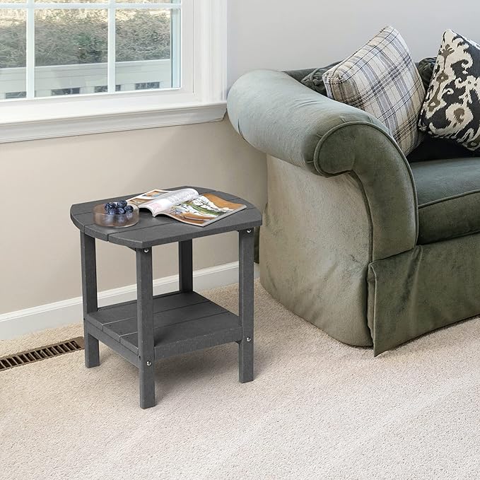 TORVA Patio Adirondack Side Table, Outdoor End Tables All-Weather Resistant HDPE Humidity-Proof Long Time Use for Deck, Lawn,Garden, Porch, Backyard End Table(Gray Color-2 Tier)