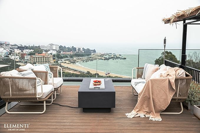 Elementi | Bundle Granville Gas Fire Pit Cast Concrete 60" Rectangular Fire Table, Outdoor Fire Pit Electronic Ignition | Canvas Cover, Lava Rock Included | Dark Gray (Propane Gas)