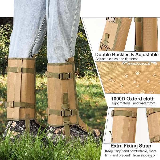 Snake Gaiters Waterproof Lower Legs Snake Guards Snake Guards Bite Protection Adjustable Snake Proof Gaiters for Farm Working Hiking Hunting, Khaki