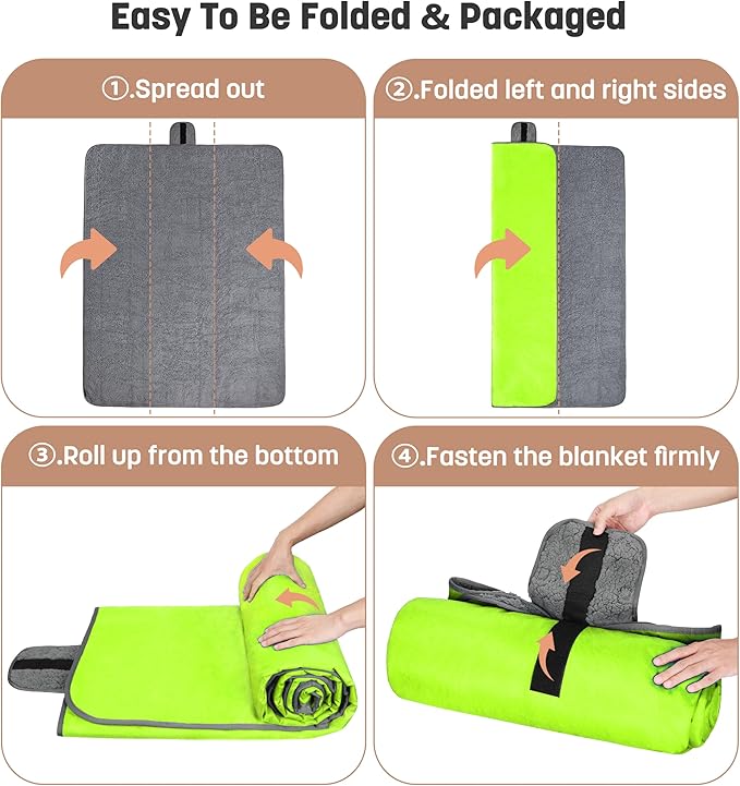 Tirrinia Waterproof Outdoor Blanket with Sherpa Lining, Windproof Triple Layers Warm Comfy Foldable for Camping Stadium, Beach, Picnic, Grass, Concerts, Car, Dog, 51''X 59'' & 59''X 80''