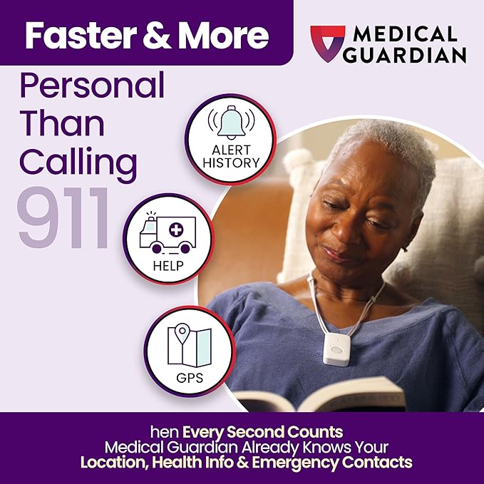 Medical Guardian MGMini | Medical Alert Device for Seniors | Water-Resistant, Emergency Call Button, 24/7 Monitoring, Step Counter, GPS Tracking | Monthly Subscription Required | White