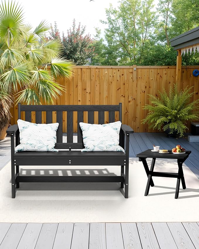 SERWALL Folding Outdoor Side Table, HDPE Adirondack Side Table, Portable Outdoor End Table, Black