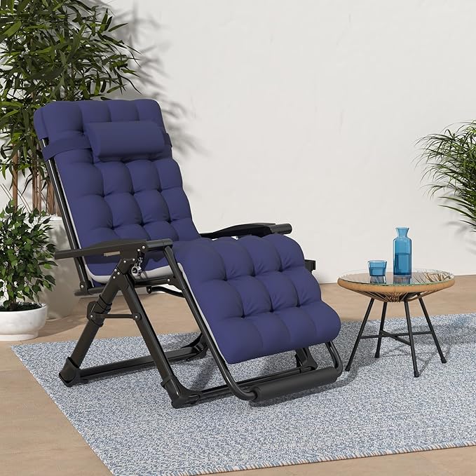 Suteck Oversized Zero Gravity Chair,29In XL Lounge Chair w/Removable Cushion&Headrest, Reclining Camping Chair w/Upgraded Lock and Footrest, Reclining Patio Chairs Recliner for Indoor Outdoor