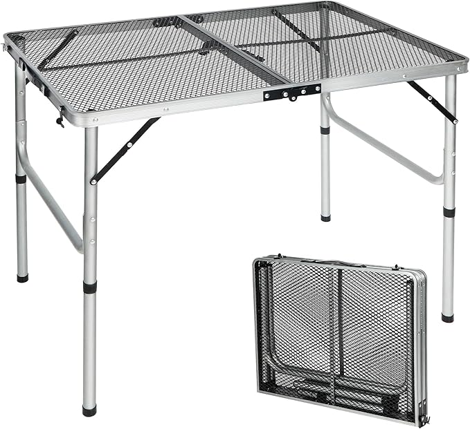 RedSwing Portable Grill Table for Outside, Aluminum Folding Grill Stand Table for Outdoor Camping Picnic BBQ, Lightweight Adjustable Height, 36"x24"x15"/28" Sliver