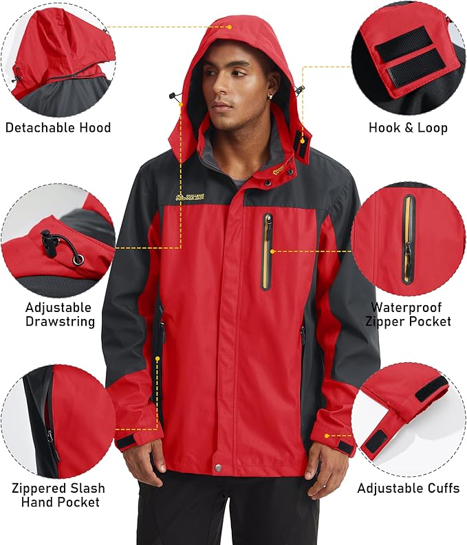 MAGCOMSEN Men's Hooded Windproof Water Resistant Rain Jacket Windbreaker 5 Pockets for Hiking,Fishing,Travel
