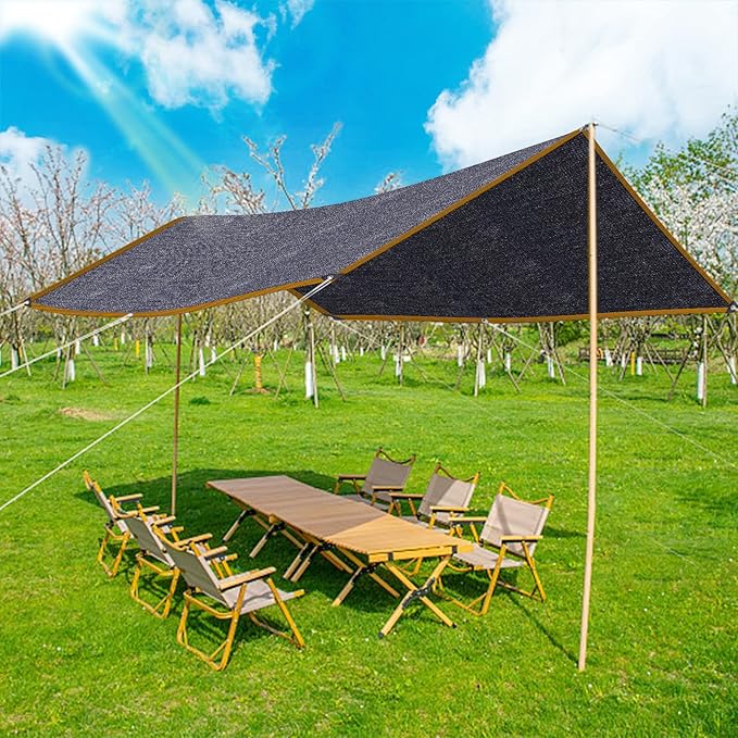 QLOFEI 60-70% Shade Cloth with Grommets, Sunblock Shade Sail Mesh Tarp for Plant Greenhouse, Easy to Hang Neting Cover for Patio Kennel Chicken Coop Lawn Garden, 6x8 FT