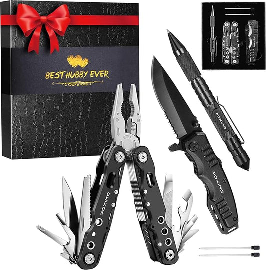 Men Gifts for Hubby from Wife, Multi tools Gift Set "BEST HUBBY EVER" with Multitool Pliers, Pocket Knife, Tactical Pen, Stocking Stuffers EDC Multi-tools(BEST HUBBY EVER)
