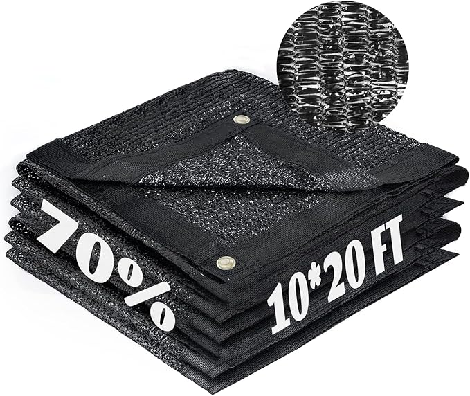 Cool Area 70% Sun Shade Cloth Mesh Tarp with Grommets for Plant Cover 10x20ft Patio Canopy Garden Pergola Greenhouse Car Barn Kennel Black